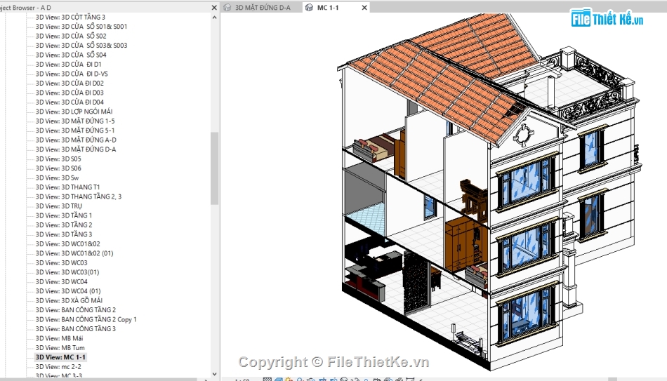 bản vẽ 3 tầng,kiến trúc biệt thự,biệt thự 3 tầng,bản vẽ revit biệt thự,reit biệt thự 3 tầng